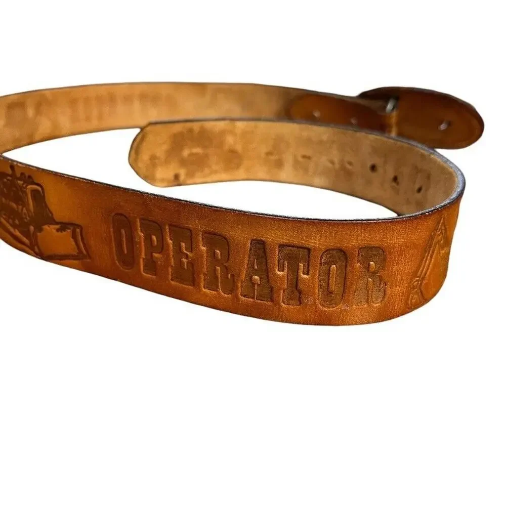 Mens Leather Tooled Belt Strap & Buckle Bill Equipment Operator Western 34-40